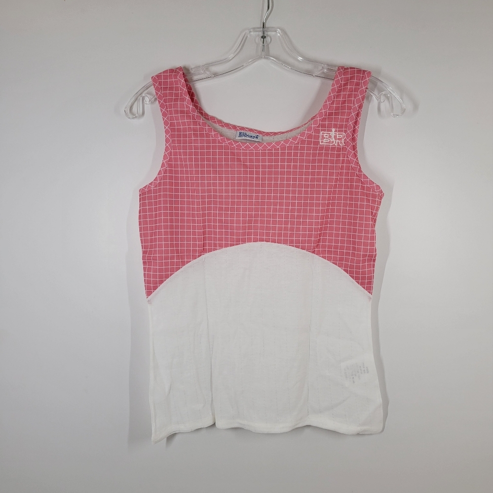 Vtg Bill Rodgers Pink White Geometric Cotton Blend Tank Top Women Sz XS USA NOS